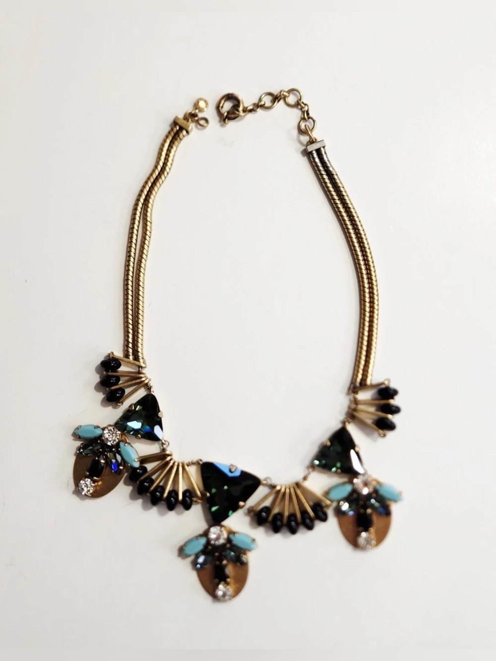 J.Crew Statement Gold-Tone Necklace with Black and Teal Crystal Accents